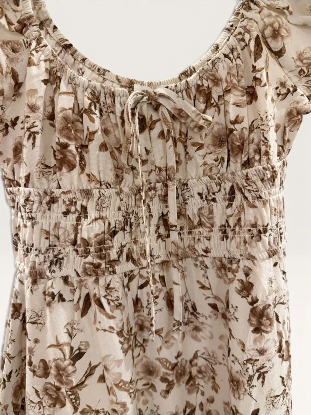 NWOT Blu Pepper Brown Floral Smocked Puff Sleeve Midi Dress Size S